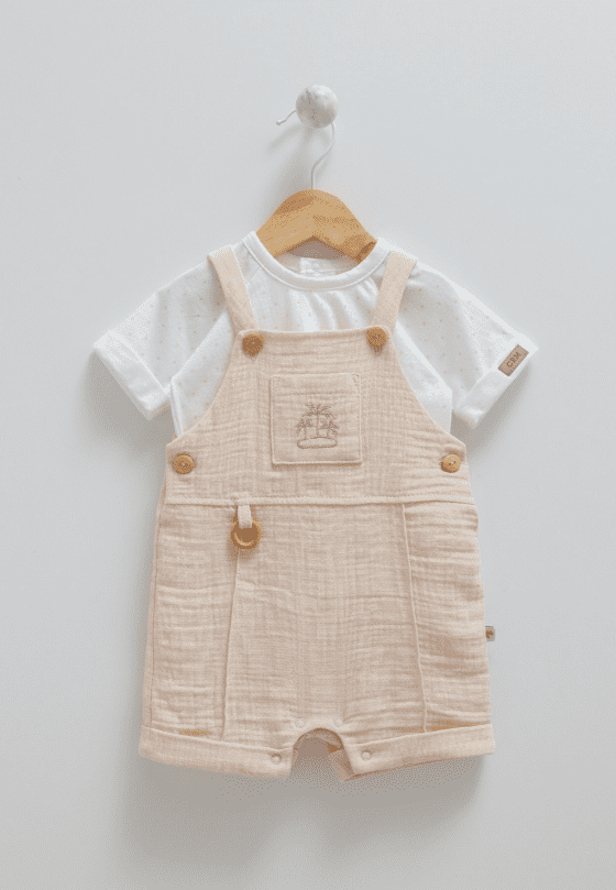 Caramell. Комплект муслиновый футболка+полукомбинезон, BEJ, серия Mini Cotton