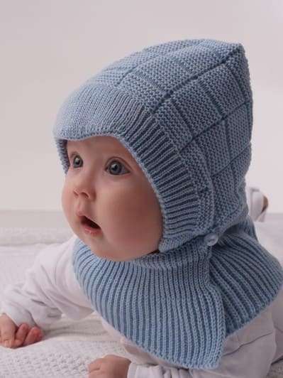 Шапочка-капор для новорожденного Клеточка мини, голубой