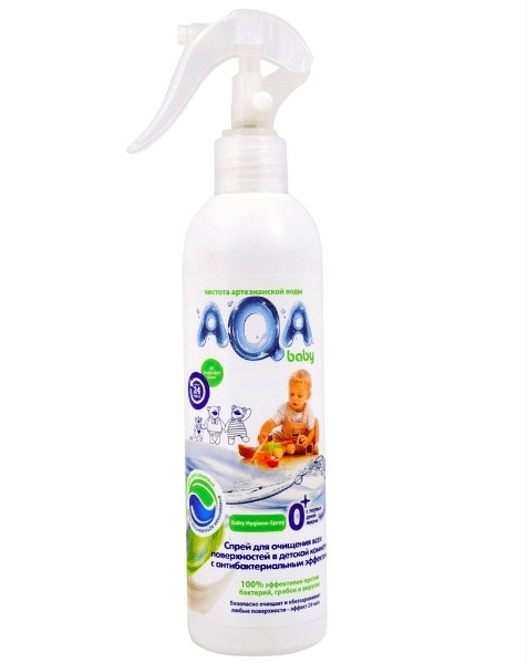 AQA baby. Спрей антибактериальный для очищения поверхностей в детской комнате, 300 мл
