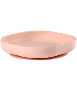 BEABA. Детская тарелка на присоске/Силиконовая/широкая/розовая
