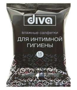 Влажные салфетки для интимной гигиены DIVA,15 шт.