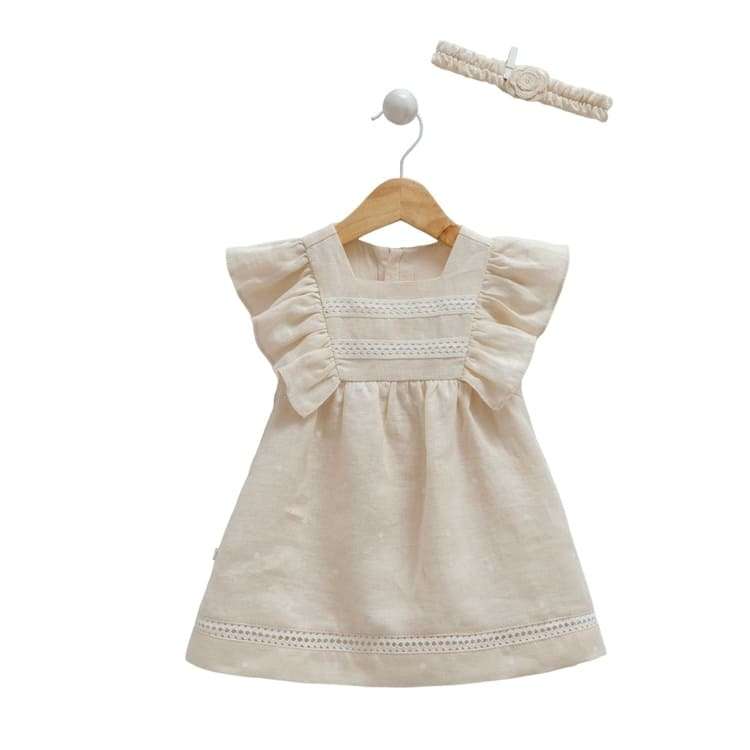 Caramell. Платье хлопковое с повязкой BEJ, серия Linen Girl